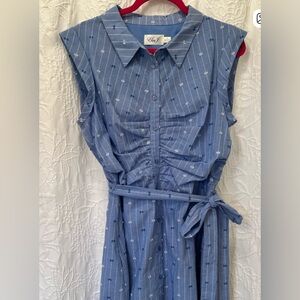 Eliza J Blue and White Sleeveless Midi Dress